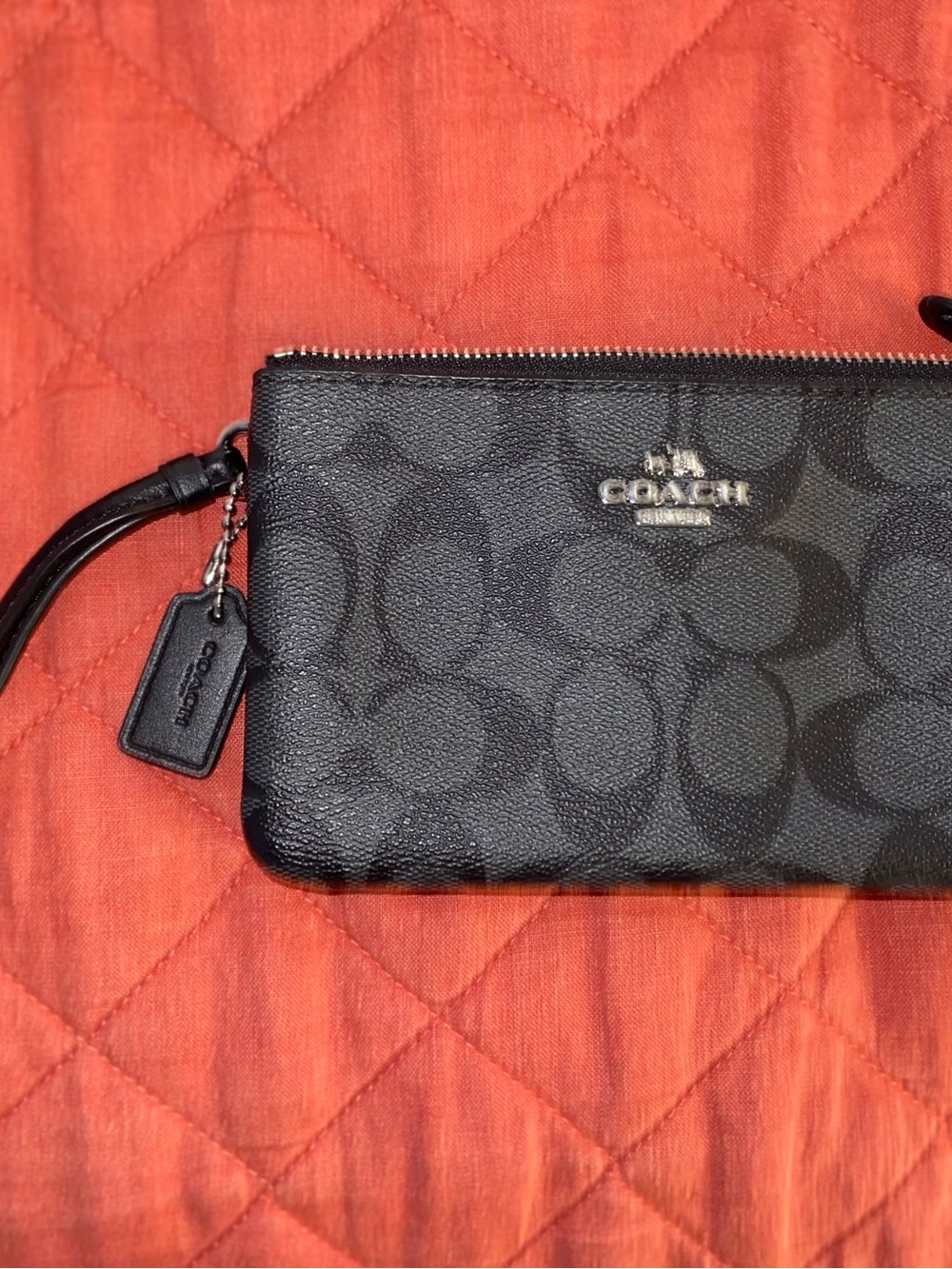 Coach Black Signature Canvas Wristlet with Silver Hardware